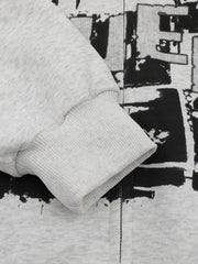 Retro Collar Print Zip-Up Fur Hooded Sweatshirt