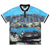 MIXED EMOTION Blue “Road Rage” Button Up Tee