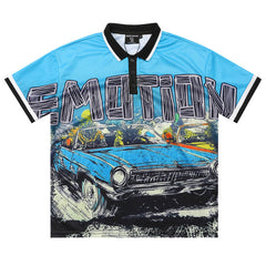 MIXED EMOTION Blue “Road Rage” Button Up Tee