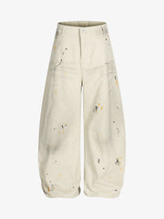 Retro Inkjet Dirty Dyed Barrel Pants