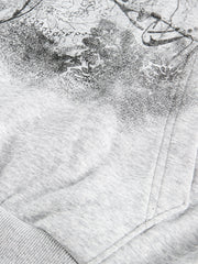 Detachable Fur Collar Half-zip Printed Hooded Cardigan Sweatshirt