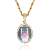 Men's DIY Memorial Oval Photo Frame Pendant Necklace