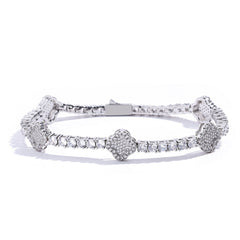 Men's Spring Clasp Four-Leaf Clover Tennis Zirconia Bracelet #CHA306