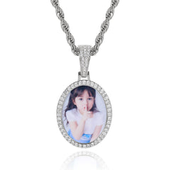 Men's DIY Memorial Oval Photo Frame Pendant Necklace