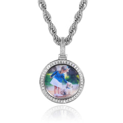 Men's Small Round Frame Zirconia Pendant Necklace