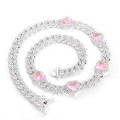 Women's Pink Zircon Heart Necklace #CHA097