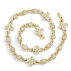 Women's Round Bead Four-Leaf Clover Zirconia Necklace #CHA288