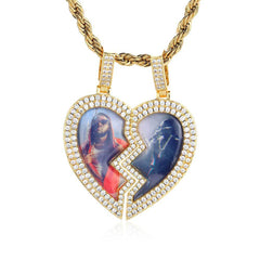 Men's Magnet Heart Photo Frame Pendant Zircon Necklace