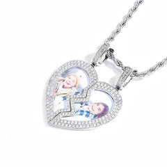Men's Magnet Heart Photo Frame Pendant Zircon Necklace