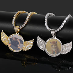 Men's Angel Wings Round Frame Pendant Necklace