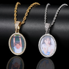 Men's DIY Memorial Oval Photo Frame Pendant Necklace