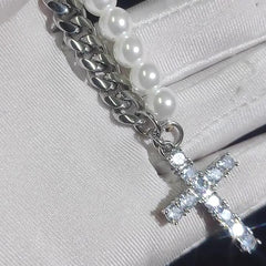 Women's Mixed Pearl Cross Pendant Necklace #ZZ002