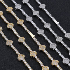 Men's Spring Clasp Four-Leaf Clover Tennis Zirconia Bracelet #CHA306