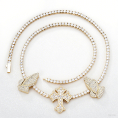 Men's Cross Praying Hands Zirconia Necklace #CHA315