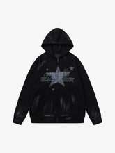 Retro Wasteland Star-Print Brush Ink Print Cardigan Hoodie