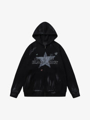 Retro Wasteland Star-Print Brush Ink Print Cardigan Hoodie