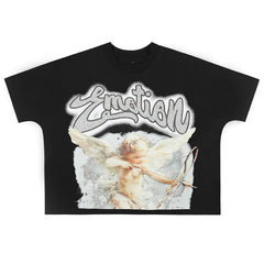 MIXED EMOTION Black Rhinestone Cropped Tee