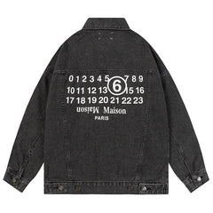 Numbers Print Denim Jacket