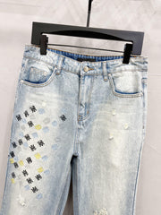 Blue MA Quad Embroidered Flare Jeans