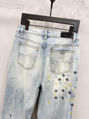 Blue MA Quad Embroidered Flare Jeans