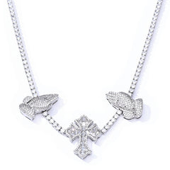 Men's Cross Praying Hands Zirconia Necklace #CHA315