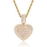 Men's Large Flap Heart Photo Pendant Necklace