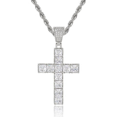 Men's Square Zirconia Cross Pendant Necklace