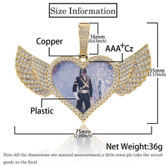 Men's Heart Wings Photo Frame Diamond Pendant Necklace