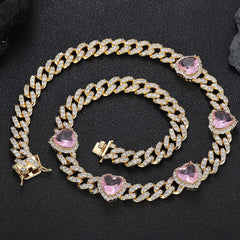 Women's Pink Zircon Heart Necklace #CHA097