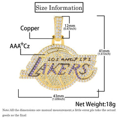 Men's Lakers Team Pendant Micro-Inlaid Zirconia Necklace