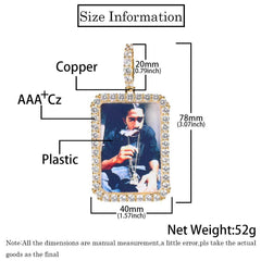 Men's Square Photo Frame Pendant Zircon Necklace
