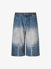 Street Retro Distressed Buttons Raw Edge Dirty Denim Shorts