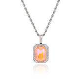 Women's Mocha Fluorescent Square Colored Gemstone Pendant Necklace