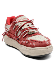 Washed Denim Low-Top Raw Edge Sneakers - 2436