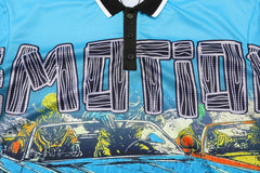 MIXED EMOTION Blue “Road Rage” Button Up Tee