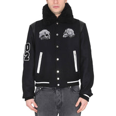 Lang Skull Patch Wool Blend Varsity Jacket