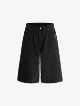 Vintage Washed Distressed Semi-elastic Solid Color Denim Shorts