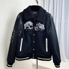 Lang Skull Patch Wool Blend Varsity Jacket