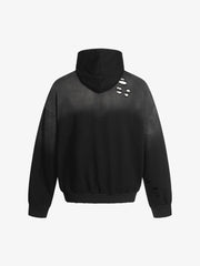 Street Distressed Half-Zip Ripped Hoodie