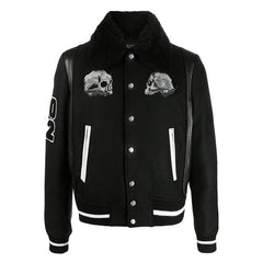 Lang Skull Patch Wool Blend Varsity Jacket