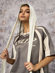 Jersey Deconstructed Contrast Color Stitching Print T-shirt - 2407