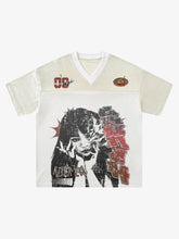 Street Stitching Mesh Character Print T-shirt
