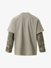 Distressed Camouflage Faux Two-Piece Graphic T-Shirt - 2420