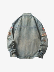 Thesupermade Hip-hop Badge Embroidered Do-over Denim Jacket - 1911