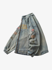 Thesupermade Hip-hop Badge Embroidered Do-over Denim Jacket - 1911