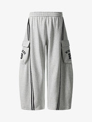 Web Stitching Letter Print Drawstring Barrel Pants