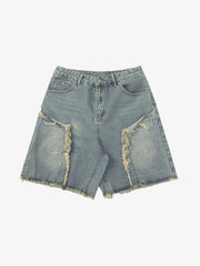 Thesupermade Retro Stitching Diamonds Embroidery Shorts