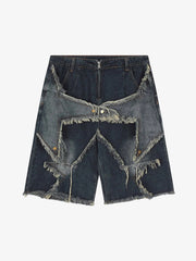 Thesupermade American Pentagram Tassel Patch Denim Shorts - 1681