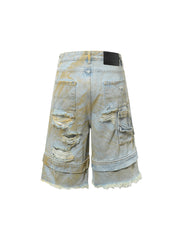 Distressed Tie-Dye Denim Shorts