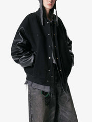 Vintage Leather Bomber Baseball Jacket